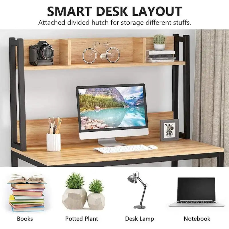 Home Office Desk Computer Desk Study Desk with Hutch and Shelves