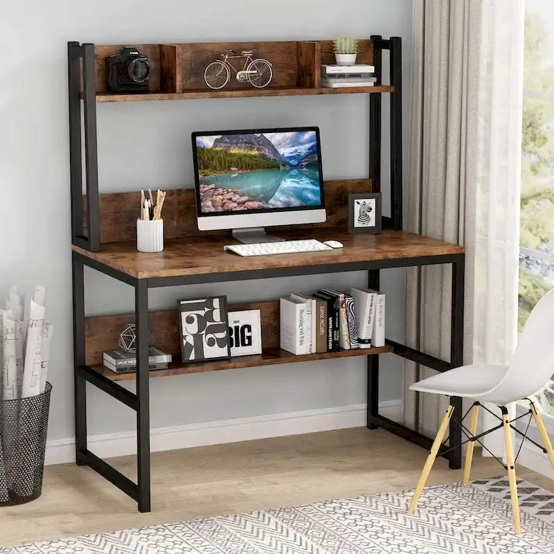 Home Office Desk Computer Desk Study Desk with Hutch and Shelves