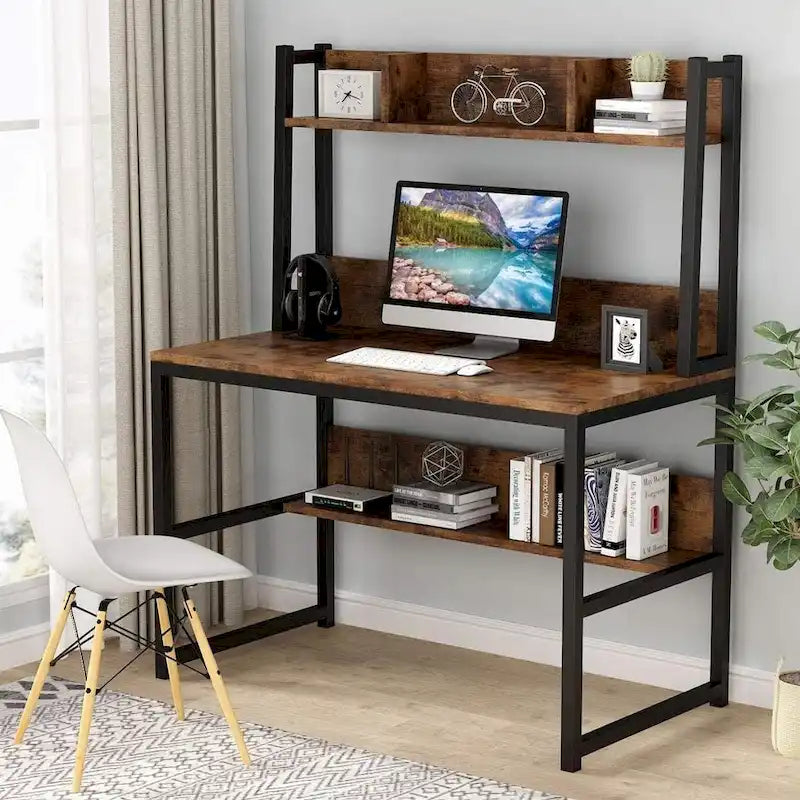 Home Office Desk Computer Desk Study Desk with Hutch and Shelves