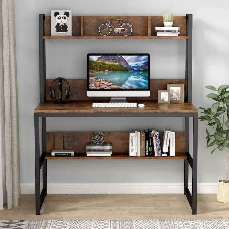 Home Office Desk Computer Desk Study Desk with Hutch and Shelves