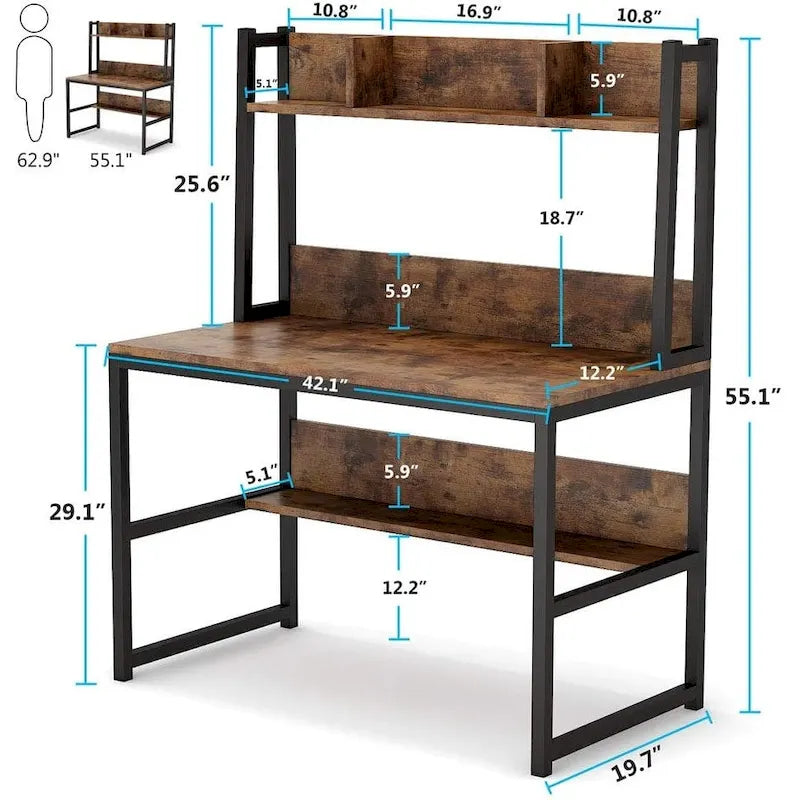 Home Office Desk Computer Desk Study Desk with Hutch and Shelves