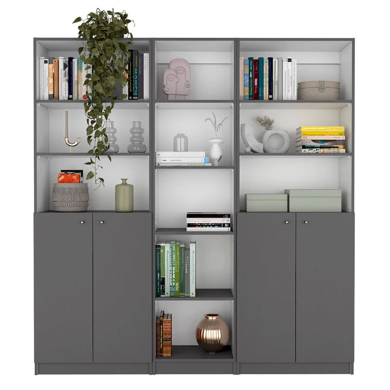 Kenyon 67 Wide 5-Shelf Double Cabinet Bookcase Set of 3