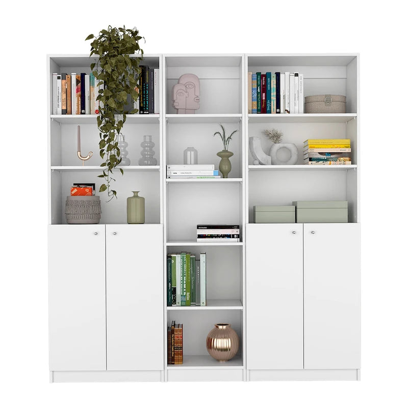 Kenyon 67 Wide 5-Shelf Double Cabinet Bookcase Set of 3