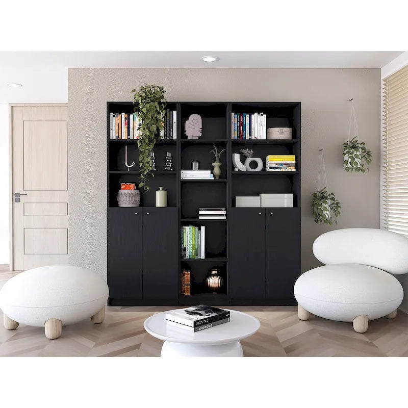 Kenyon 67 Wide 5-Shelf Double Cabinet Bookcase Set of 3