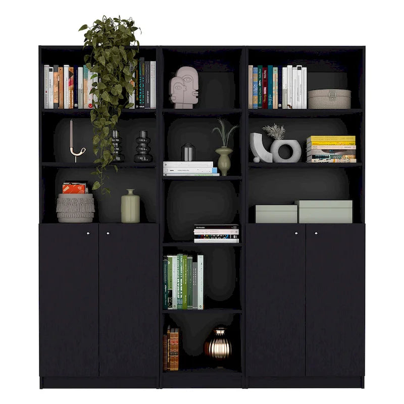 Kenyon 67 Wide 5-Shelf Double Cabinet Bookcase Set of 3