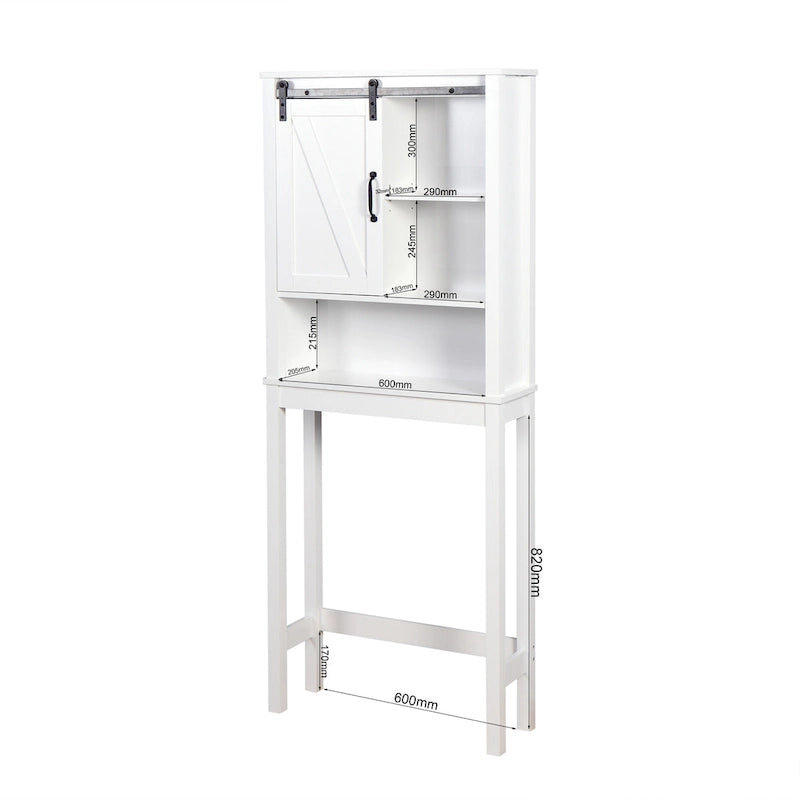 Over-the-Toilet Storage Cabinet With Adjustable Shelves and A Barn Door