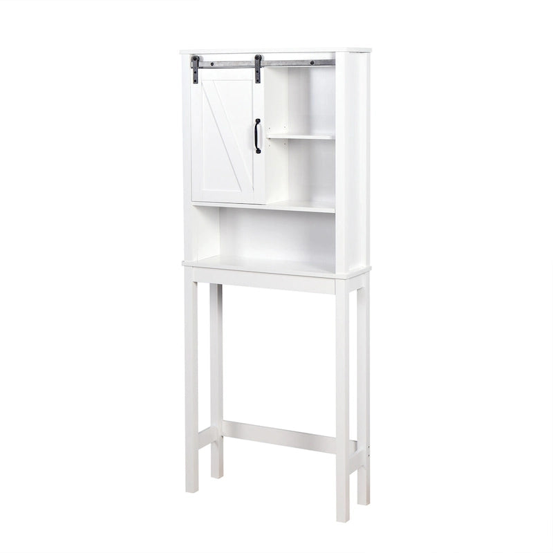 Over-the-Toilet Storage Cabinet With Adjustable Shelves and A Barn Door