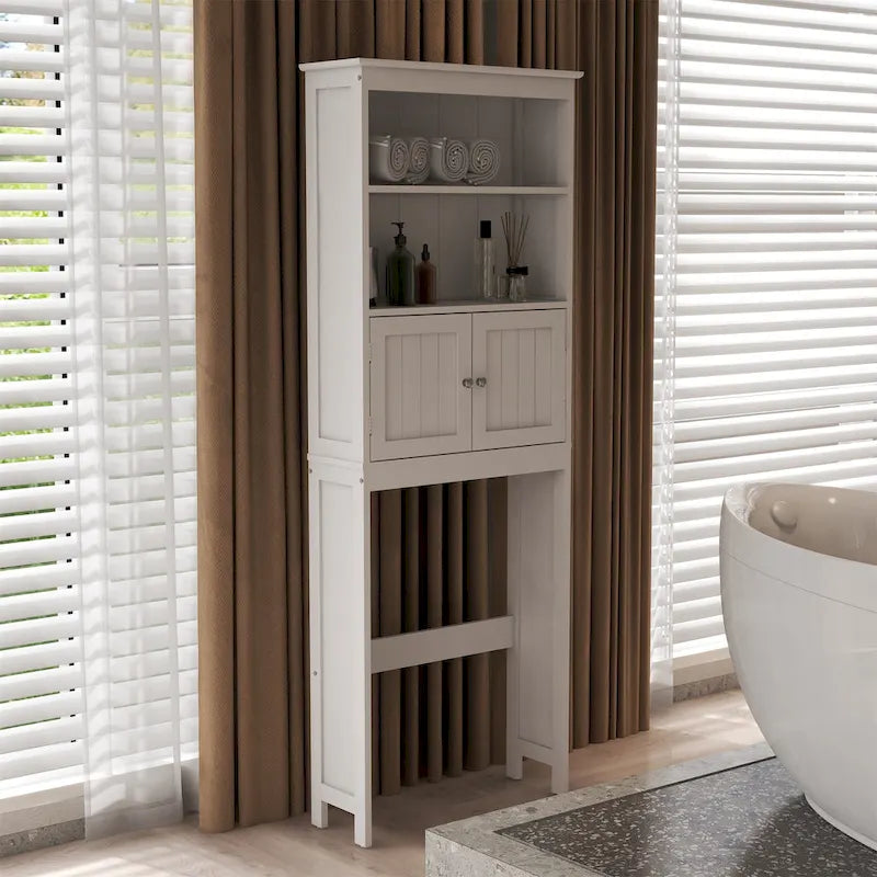White Wood 2 -Tier Toilet Bathroom Spacesaver Storage Shelf