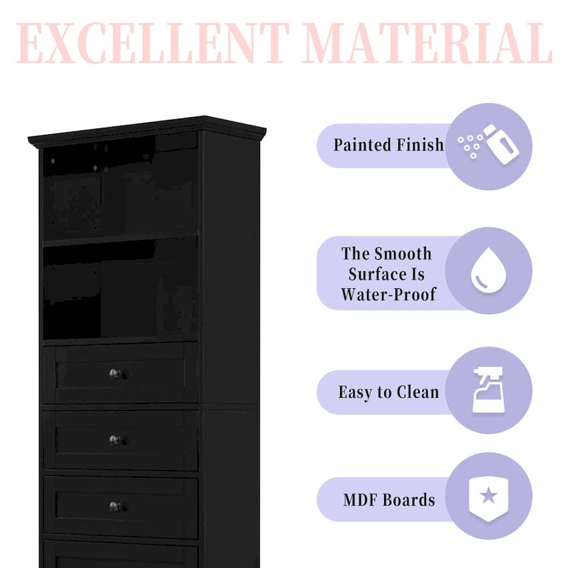 Modern White Storage Cabinet with 3 Drawers and Adjustable Shelves for Bathroom, Kitchen and Living Room