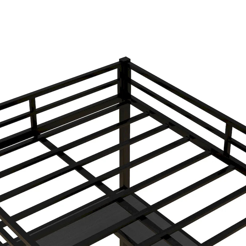 Lit mezzanine en métal avec bureau et étagères, lit mezzanine avec échelle et barrières de sécurité