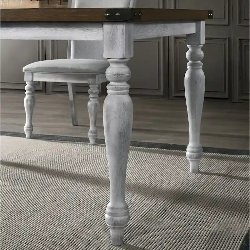 Roundhill Furniture Salines 7 Piece Dining Table Set with 6 Upholstered Chairs, Rustic White and Oak