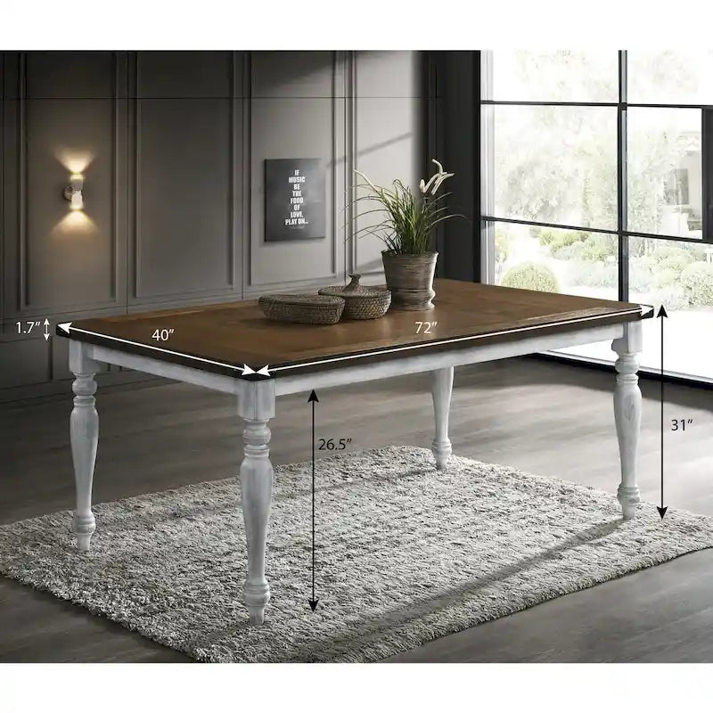 Roundhill Furniture Salines 7 Piece Dining Table Set with 6 Upholstered Chairs, Rustic White and Oak