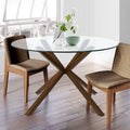 Round 39 Glass Dining Table Walnut Table Leg - 39x30x27
