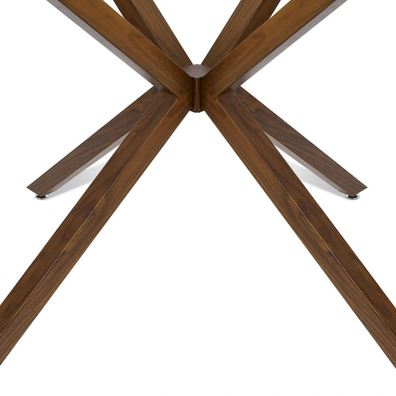 Round 39 Glass Dining Table Walnut Table Leg - 39x30x27