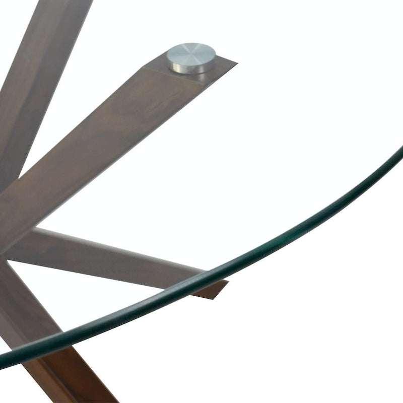 Round 39 Glass Dining Table Walnut Table Leg - 39x30x27