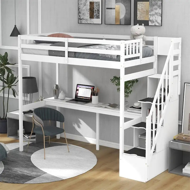 Merax Twin Size Loft Bed with Staircase and Built-in Desk