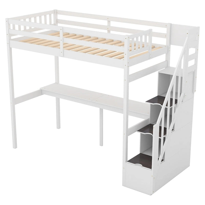 Merax Twin Size Loft Bed with Staircase and Built-in Desk