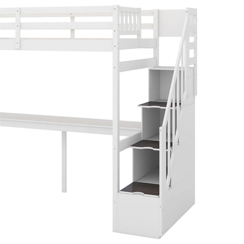 Merax Twin Size Loft Bed with Staircase and Built-in Desk