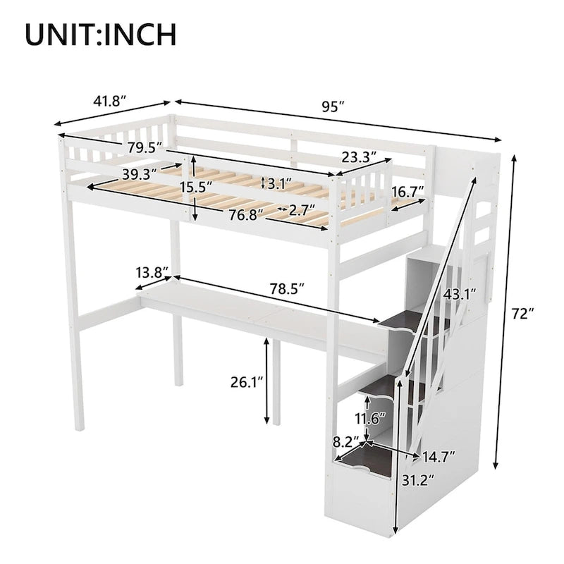 Merax Twin Size Loft Bed with Staircase and Built-in Desk