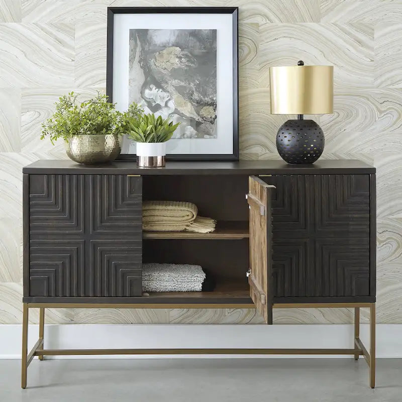 Elinmore Brown/Gold Accent Cabinet - 58W x 16D x 37H