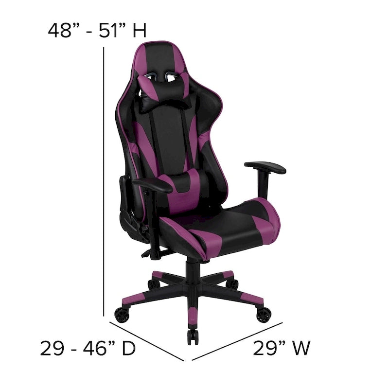 Racing Gaming Ergonomic Chair with Fully Reclining Back in Red LeatherSoft