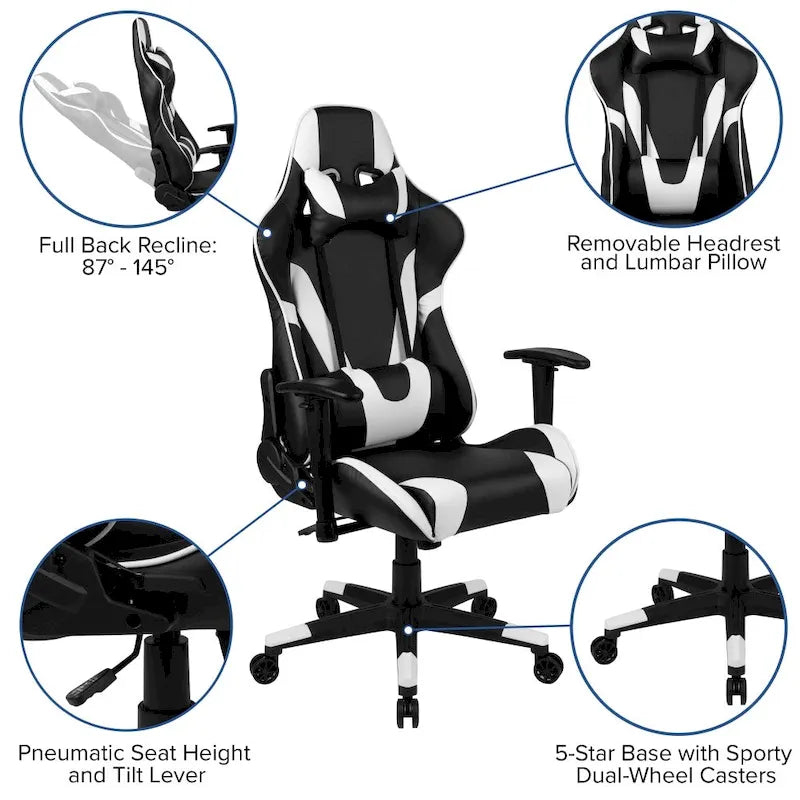 Racing Gaming Ergonomic Chair with Fully Reclining Back in Red LeatherSoft