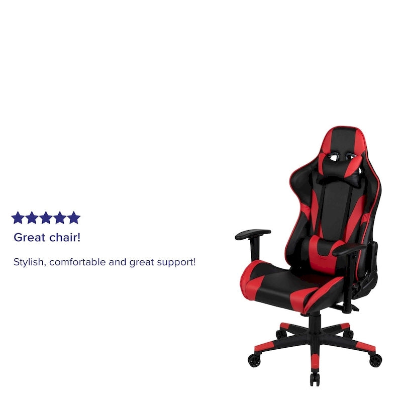Racing Gaming Ergonomic Chair with Fully Reclining Back in Red LeatherSoft