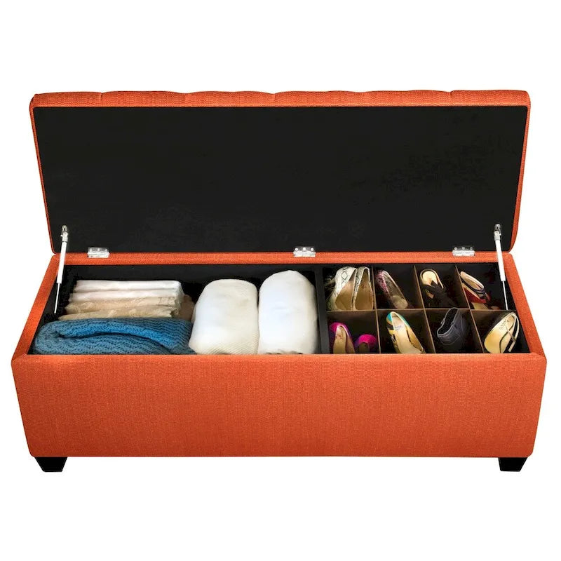 SOLE SECRET DUO Diamond Tufted Linen & Shoe Storage Bench - CANDICE