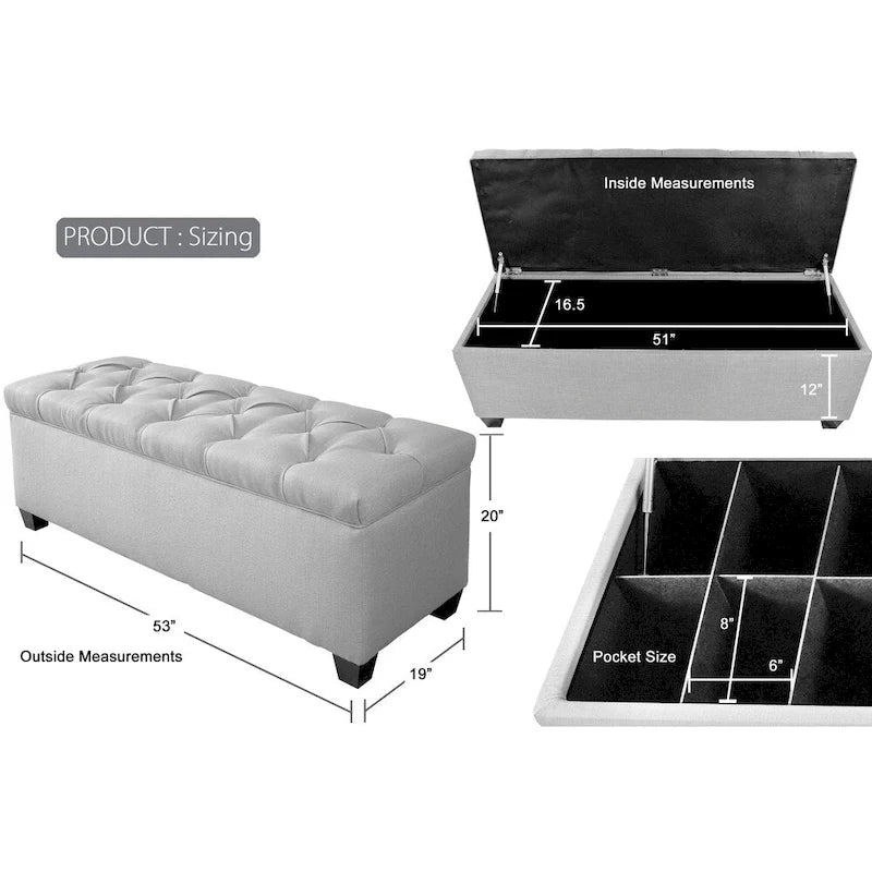 SOLE SECRET DUO Diamond Tufted Linen & Shoe Storage Bench - CANDICE