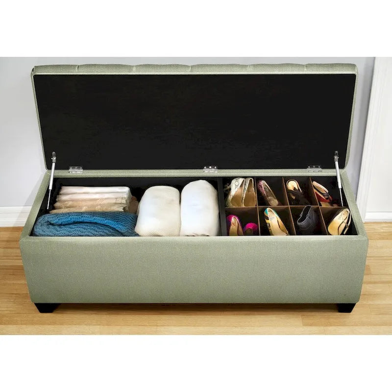 SOLE SECRET DUO Diamond Tufted Linen & Shoe Storage Bench - CANDICE