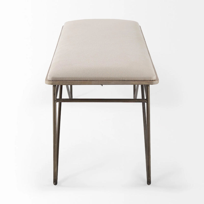 Camille Cream Fabric Seat w/ Dark Metal Frame Bench - 55.5W x 16D x 17H