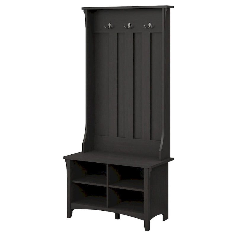 Hall Tree with Storage Bench in Vintage Black - 31.73L x 15.75W x 68.12H - 31.73L x 15.75W x 68.12H