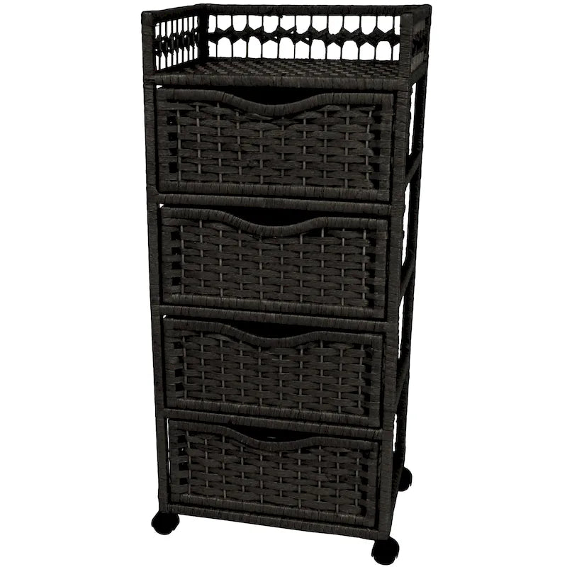 Natural Fiber Wheeled 4-drawer Chest of Drawers - 17.25W x 12.50D x 38.25H