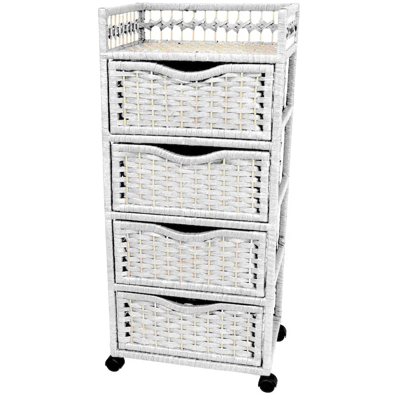 Natural Fiber Wheeled 4-drawer Chest of Drawers - 17.25W x 12.50D x 38.25H