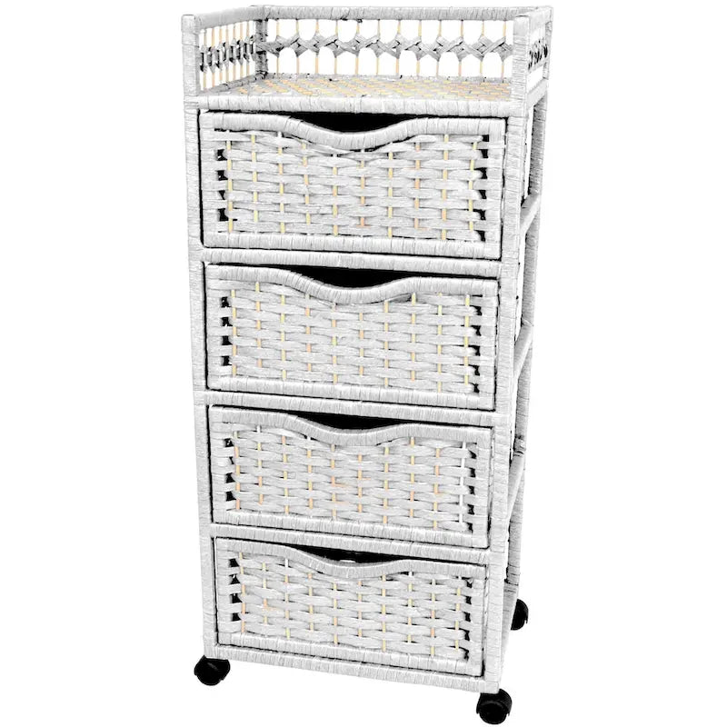 Natural Fiber Wheeled 4-drawer Chest of Drawers - 17.25W x 12.50D x 38.25H
