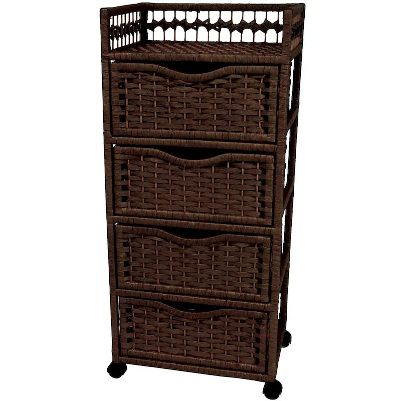 Natural Fiber Wheeled 4-drawer Chest of Drawers - 17.25W x 12.50D x 38.25H