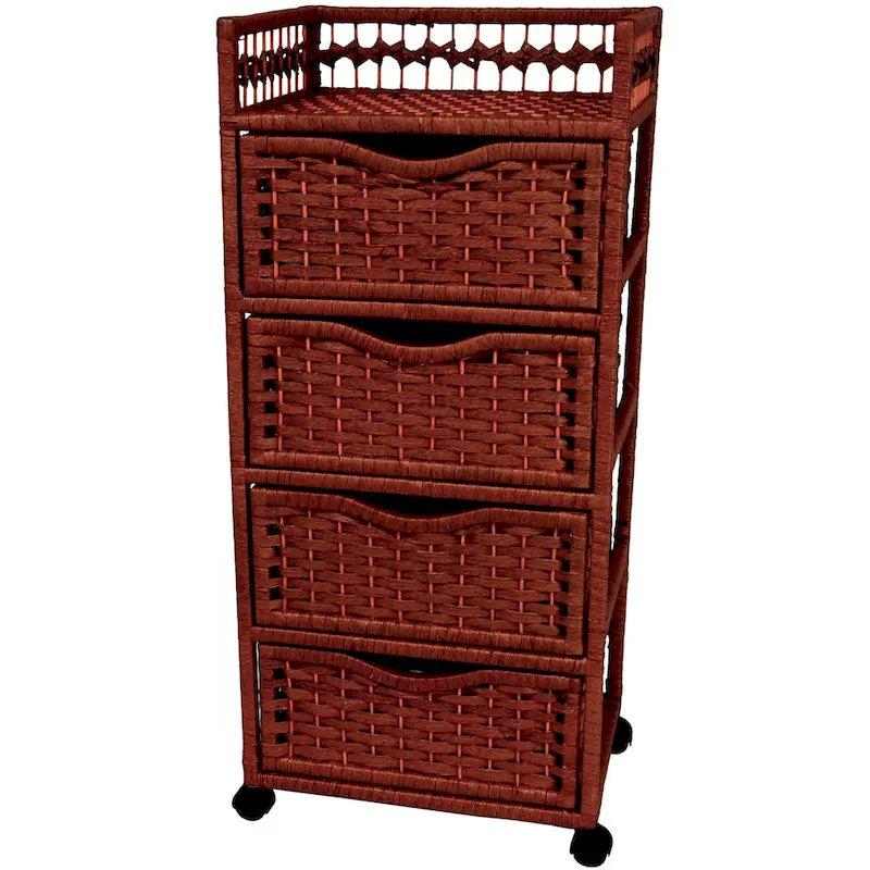 Natural Fiber Wheeled 4-drawer Chest of Drawers - 17.25W x 12.50D x 38.25H