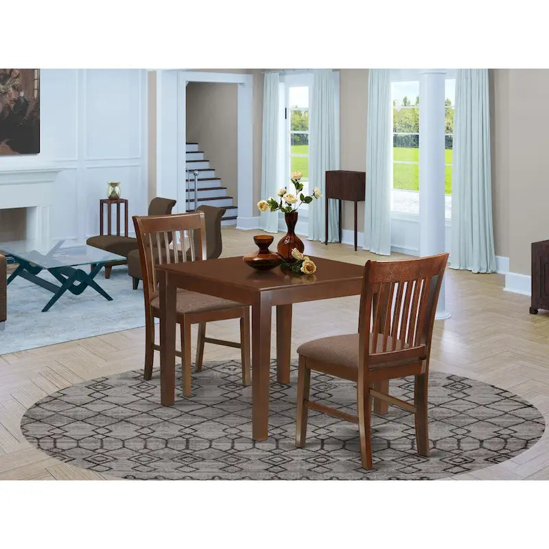 East West Furniture Dining Room Table Set Contains a Square Kitchen Table and Dining Chairs, Mahogany