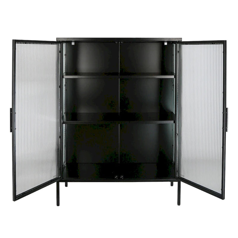 48 Inch Double Glass Door Storage Cabinet, Sideboard Cabinet with Adjustable Shelves