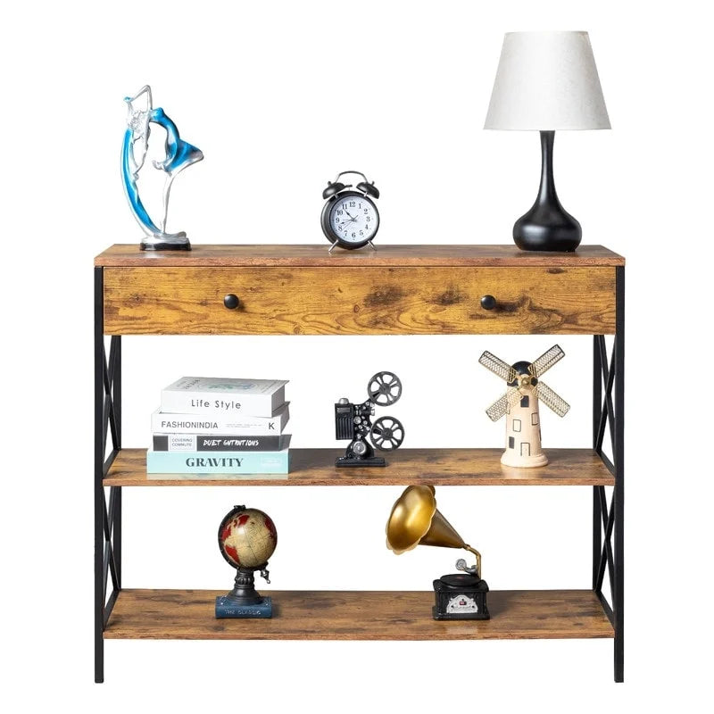 3 Tier Entryway Console Table with Drawer and 2 Open Storage
