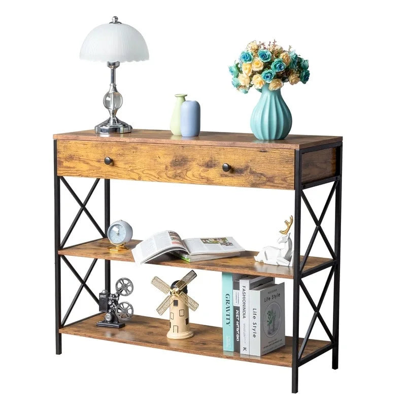3 Tier Entryway Console Table with Drawer and 2 Open Storage