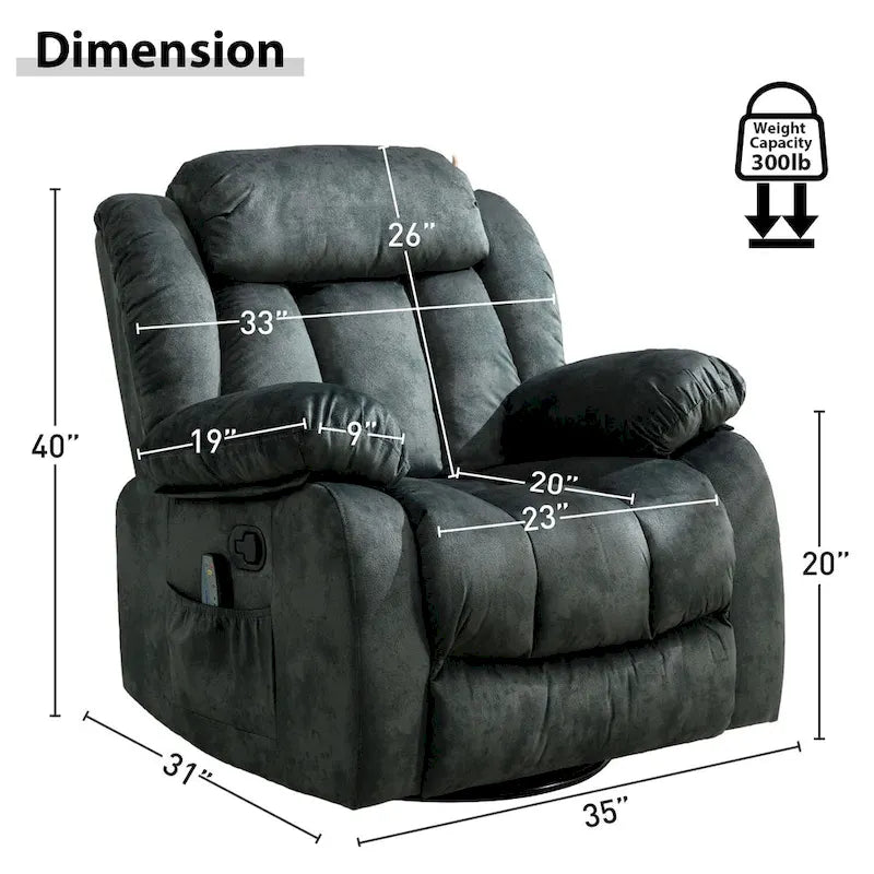 Fauteuil inclinable massant rotatif à 360° avec fonction chaleur et vibration