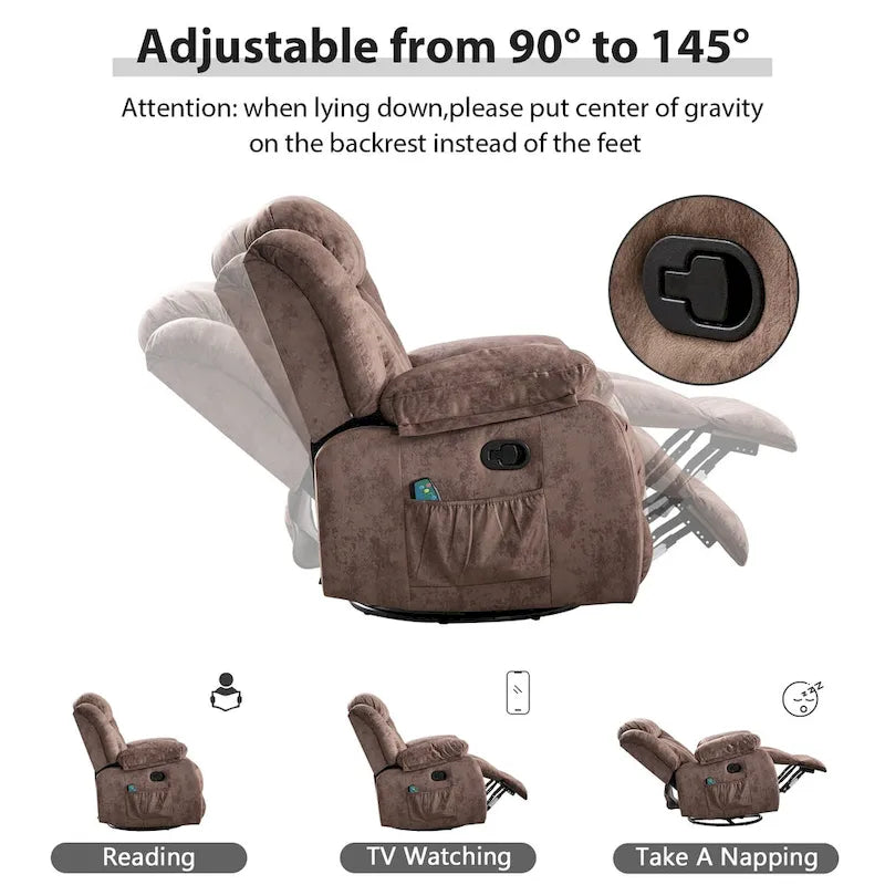 Fauteuil inclinable massant rotatif à 360° avec fonction chaleur et vibration