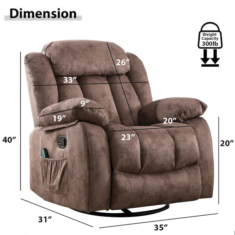 Fauteuil inclinable massant rotatif à 360° avec fonction chaleur et vibration