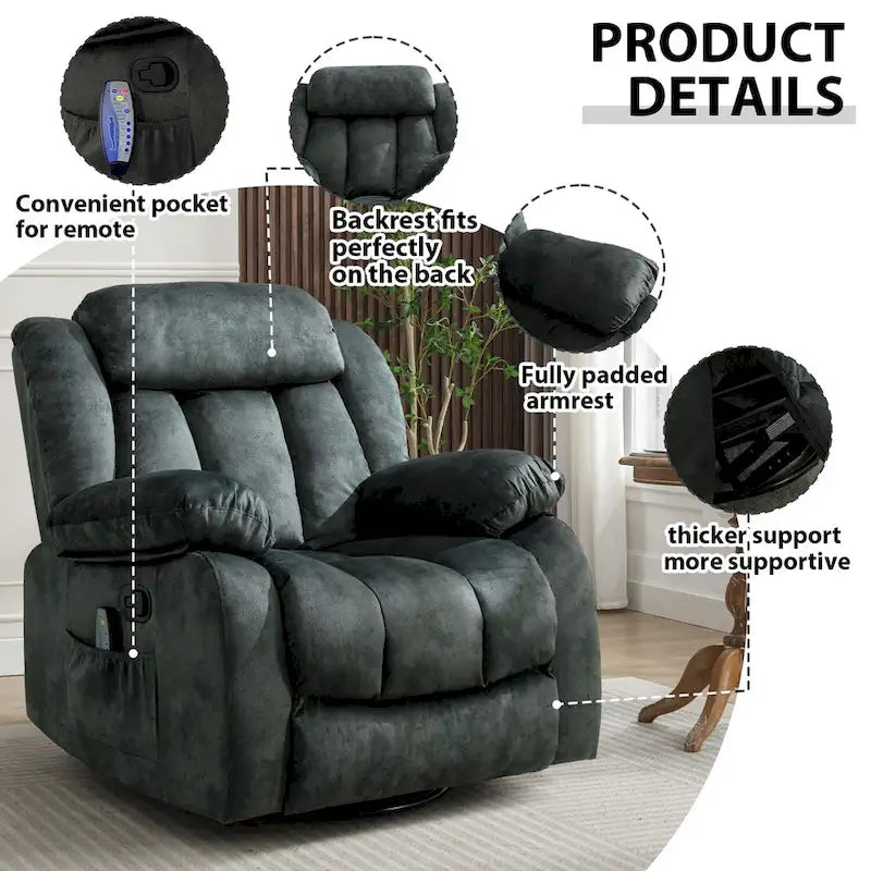 Fauteuil inclinable massant rotatif à 360° avec fonction chaleur et vibration