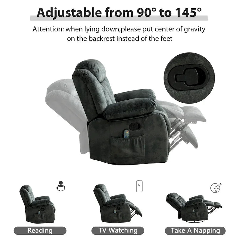 Fauteuil inclinable massant rotatif à 360° avec fonction chaleur et vibration