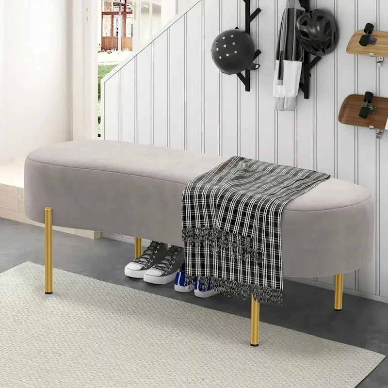Banc ottoman, banc de lit rembourré, banc d'entrée avec pieds en métal doré