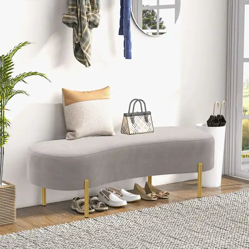 Banc ottoman, banc de lit rembourré, banc d'entrée avec pieds en métal doré