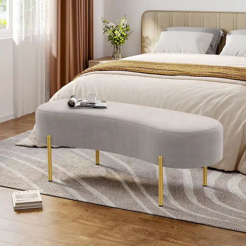 Banc ottoman, banc de lit rembourré, banc d'entrée avec pieds en métal doré