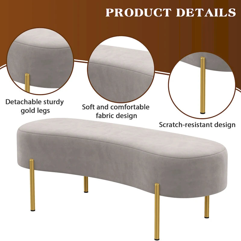 Banc ottoman, banc de lit rembourré, banc d'entrée avec pieds en métal doré